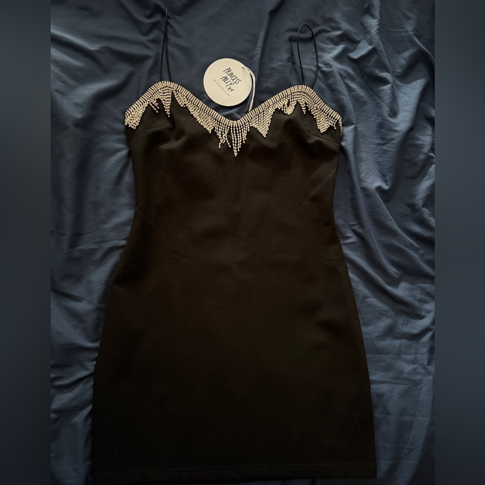 Princess Polly  Black mini Dress with Silver Accents